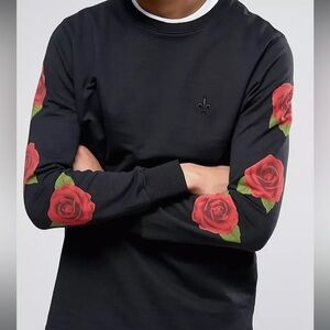 Asos Criminal Damage Long Sleeve T-Shirt In Black With Rose Sleeve Print